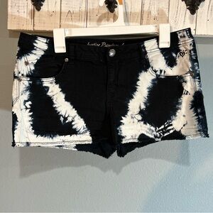 Justice Black/white Tie Dye Cut Off Denim Shorts Sz 18 1/2